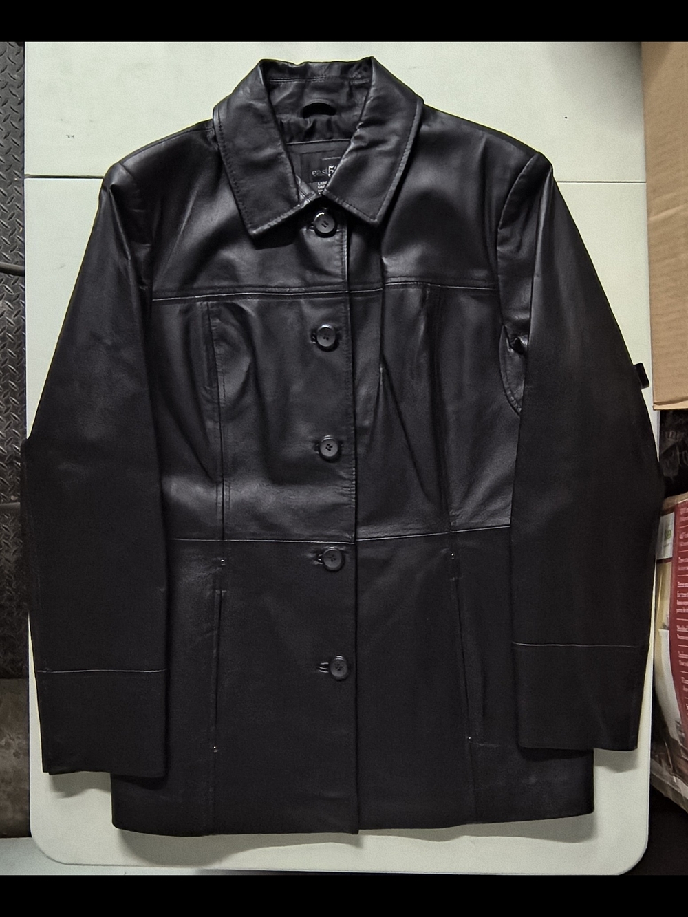 East 5th Avenue Black Women's Leather Button-Up Coat